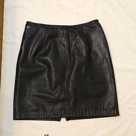 ANN KLEIN BLACK, VINTAGE LEATHER PENCIL SKIRT SZ 8 - Picture 1 of 8